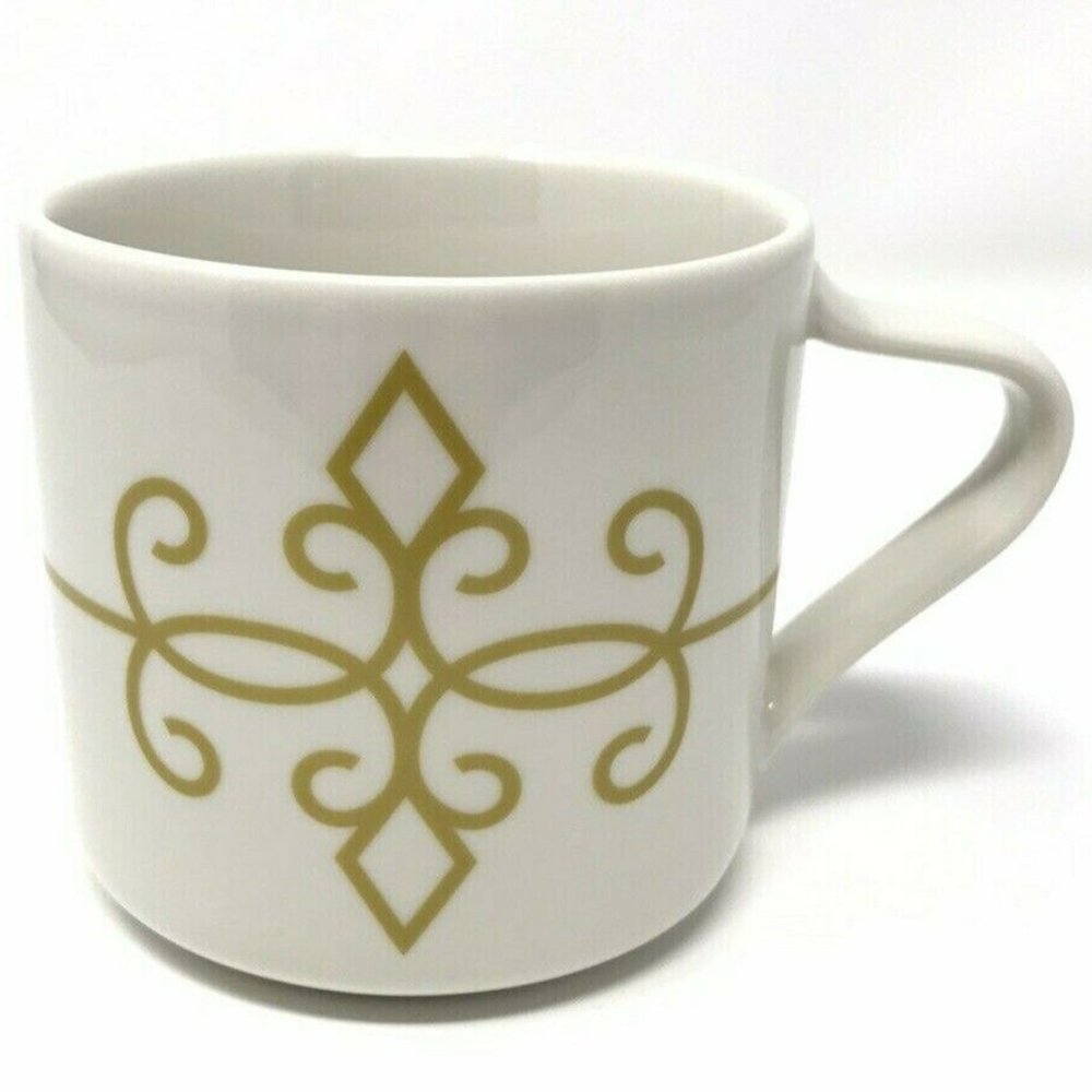Starbucks 2015 *12 oz Gold Scroll White Coffee Mug